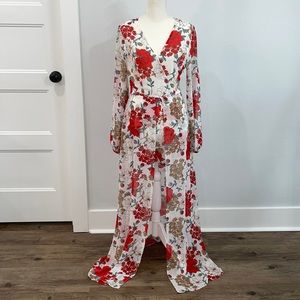 Entro Floral Romper with Skirt and Lantern Sleeves